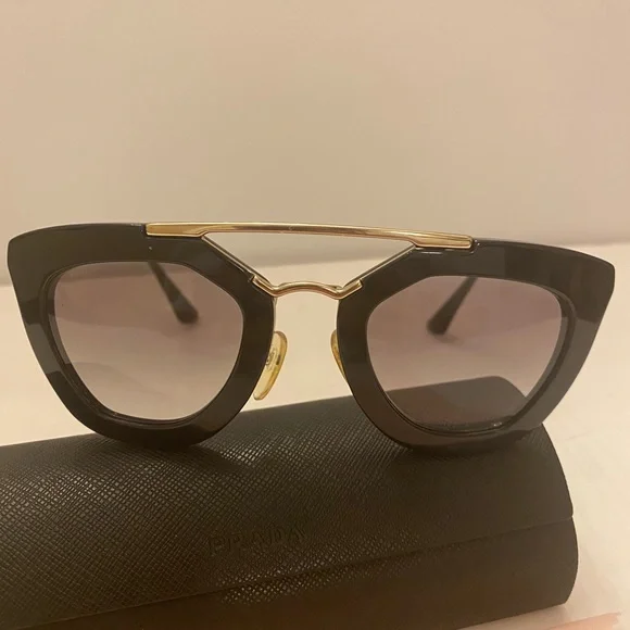 Prada Cinema Black Sunglasses Gold Square Gradient Grey SPR53S
